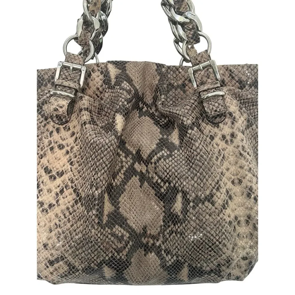 Michael Kors Snakeskin Gray Brown Leather Large Hobo Toto Purse Bag - Picture 6 of 16